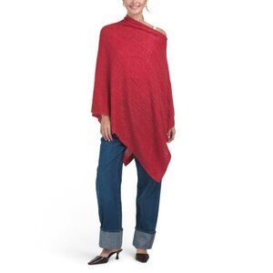 PORTOLANO Strawberry Lambswool Blend Cowl Neck Ribbed Poncho